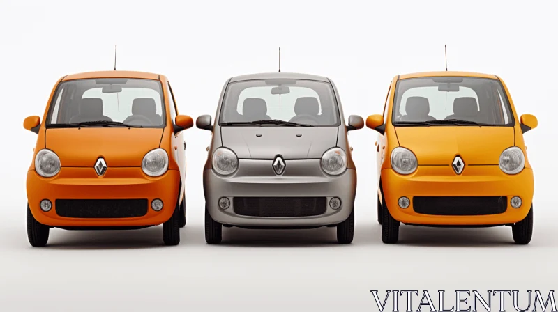 Three Small Orange and Yellow Cars on White Background AI Image
