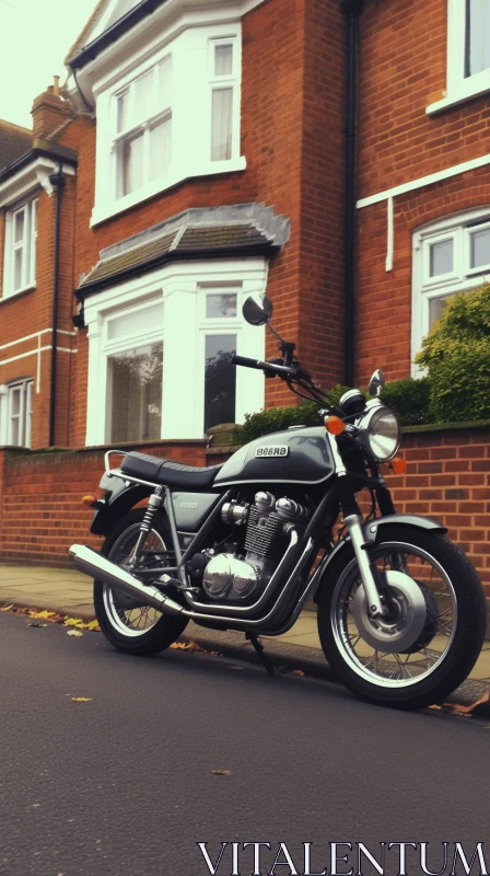 Retro Motorcycle Parked in Front of a House | Anglocore Aesthetics AI Image