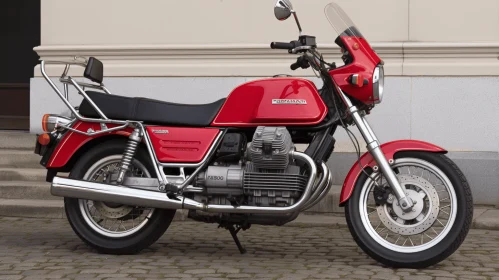 Red Motorcycle Parked on the Street - A Captivating Image of German Romanticism