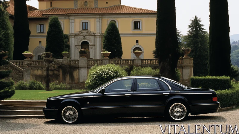 Luxury Sedan Parked in Front of House | Nostalgic Imagery AI Image