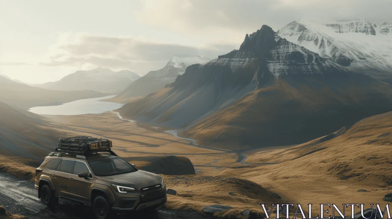 AI ART Magnificent SUV Parked on Top of a Majestic Mountain | Matte Painting