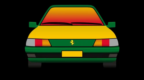 Vibrant Car Artwork: Green, Yellow, and Red | Neo-Classical Symmetry