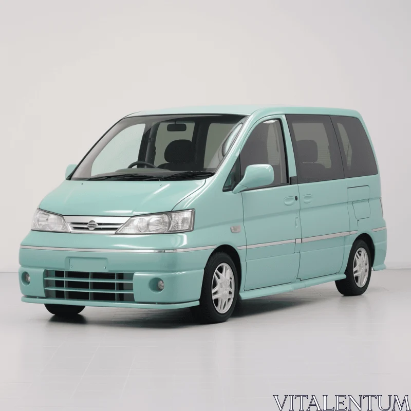 Mint Green Van with Sleek Lines and Rococo Pastel Colors AI Image