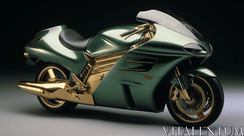 AI ART Exquisite Green Motorcycle with Delicate Gold Detailing