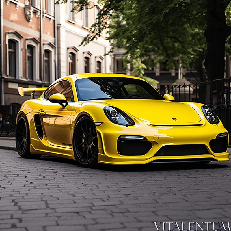 Yellow Porsche Cayman: Stunning Schlieren Photography on Street AI Image