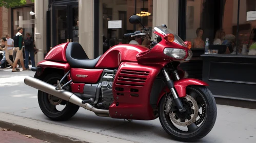 Red Motorcycle Parked on City Street | Sleek Metallic Finish