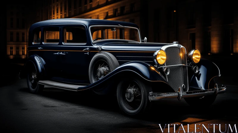 Antique Car in Dark Blue and Light Gold | Bold and Dynamic Lines AI Image
