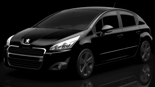 Black Peugeot Car on a Black Background | Daz3d Style | High Contrast