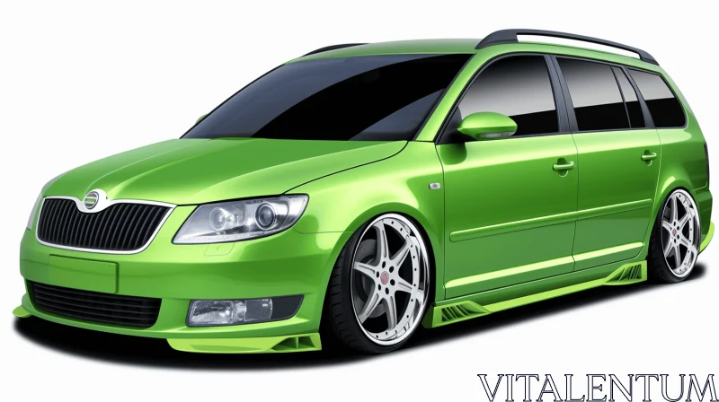 Green Skoda Wagtail with Roof Rack - Avant-Garde Design AI Image