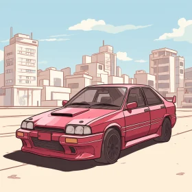 Anime styled city car in pop art vaporwave style