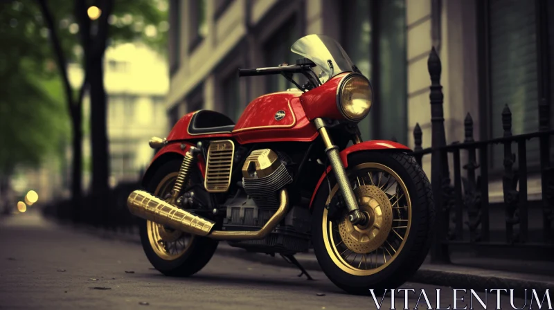Captivating Red and Gold Motorcycle on City Street | Artistic Image AI Image