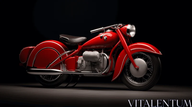 AI ART Vintage Red Motorcycle on Black Background - Stunning Photorealistic Art