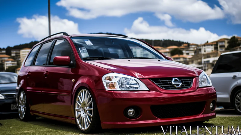 Red Nissan Sensa with Stylish Rims on a Serene Field | Indigenous Culture AI Image