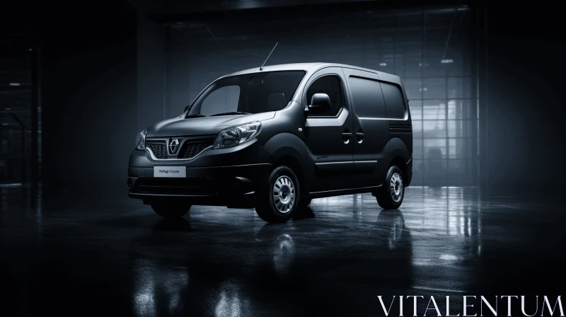 Captivating Black Van in Industrial Setting | Traditional-Modern Fusion AI Image