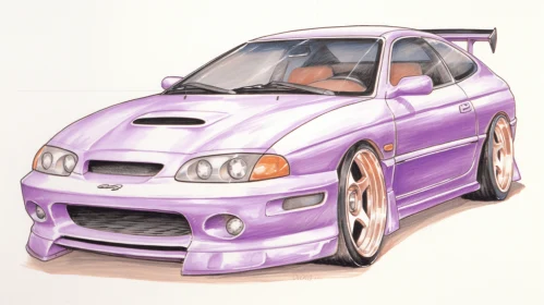 Meticulously Rendered Purple Sports Car - Neo-Traditional Japanese Style
