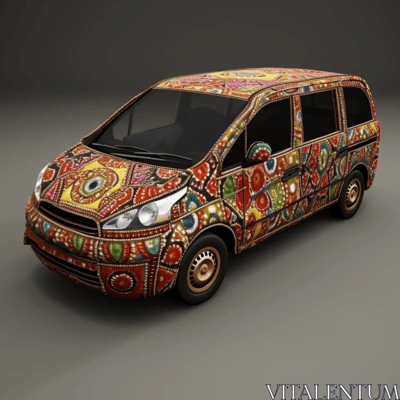 Intricate and Colorful Van with Mosaic-Inspired Realism AI Image