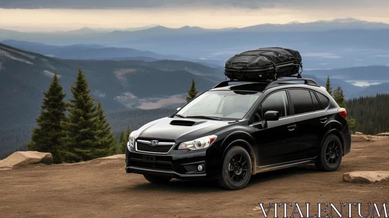 Black Subaru Parked on Rocky Mountaintop - Precisionist Transport AI Image