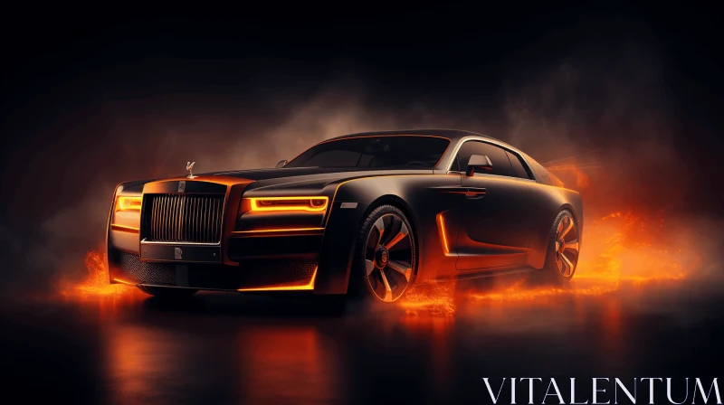 Captivating Illustration of a Rolls Royce Wraith Car in Flames AI Image