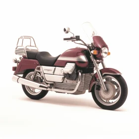 Maroon Motorcycle on Black and White Background | 1980s Style