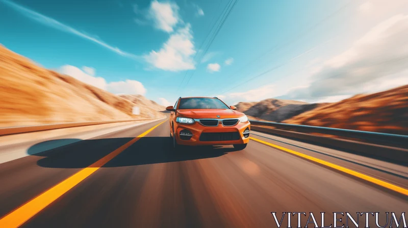 Orange Car on Scenic Mountain Road | Abstract Art AI Image