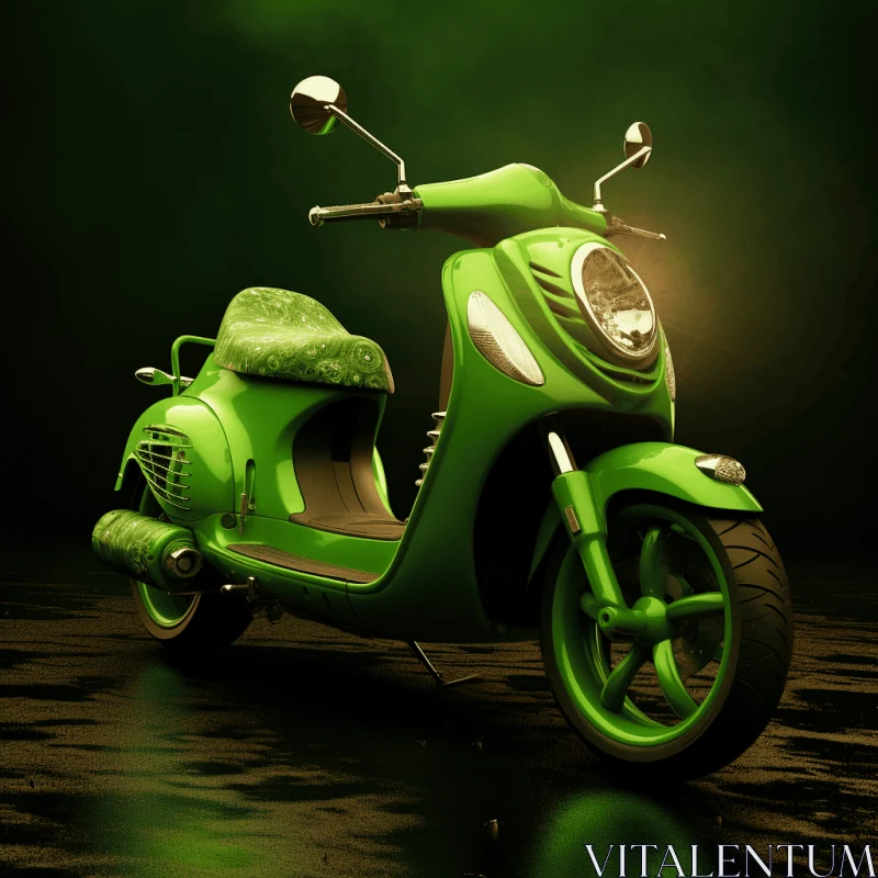 Captivating Green Moped Artwork with Photorealistic Rendering AI Image