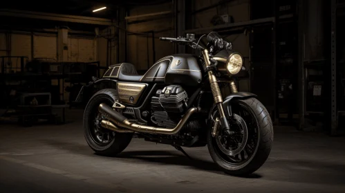 Gold and Black Motorcycle Parked Inside a Warehouse