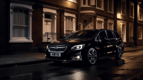 Black Subaru Outback Parked at Night | Urban and Edgy Style