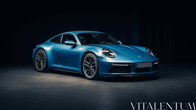 Bright Blue Porsche 911: Textured Shading and Symmetrical Asymmetry AI Image