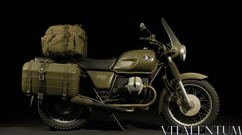 Green Bike with Military Jacket on Dark Background | Utilitarian Objects AI Image