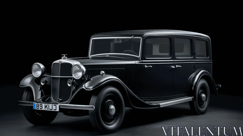 AI ART Timeless Grace: A Luxurious Old Classic Car Parked Against a Black Backdrop