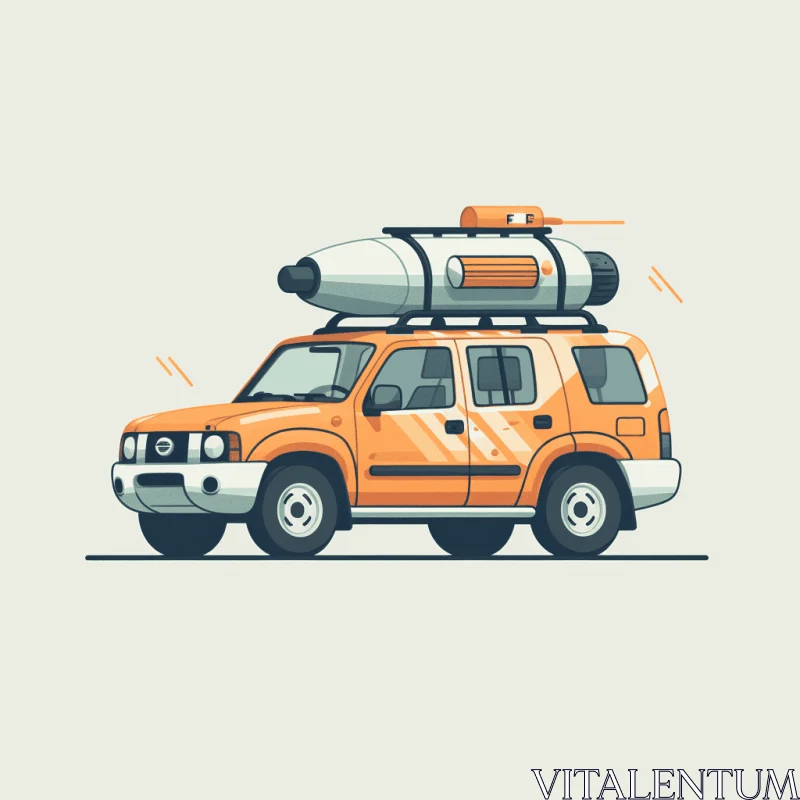 Orange Sports Utility Vehicle with Luggage on Top | Retro-Futuristic Illustration AI Image