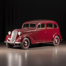 Exquisite Craftsmanship: An Old Red Car on a Polished Wood Floor