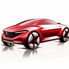Sleek and Futuristic Concept Car Sketch - Hand-Drawn Illustration