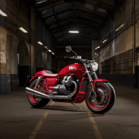 Captivating Red Motorcycle in a Weathered Brick Building