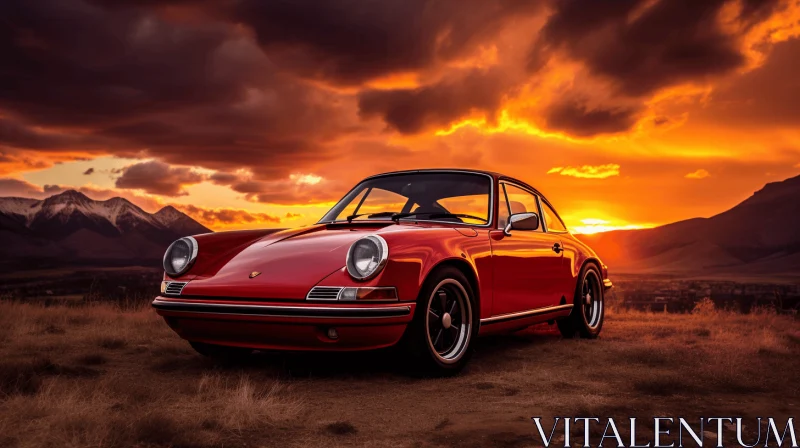 Old Red Porsche 911 in the Desert at Sunset | Spectacular Show of Colors AI Image