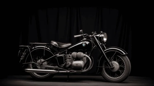 Vintage Black Motorcycle on Textured Grey Background