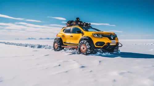 Yellow SUV Driving Through Snow on Ice | Adventure Themed