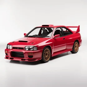 Red Subaru with Gold Tires | Realistic Forms | Hazy Atmospheres