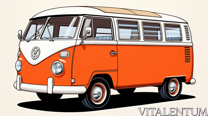 Vintage Orange and White VW Bus Illustration AI Image