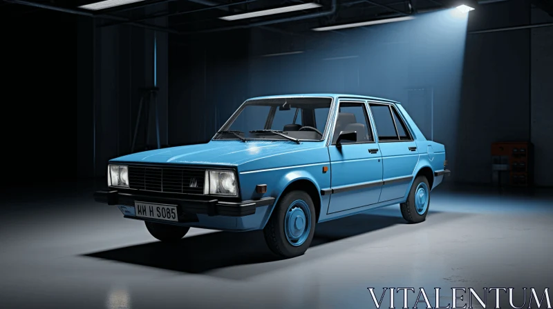 Vintage Blue Car in Garage: Photorealistic Rendering AI Image