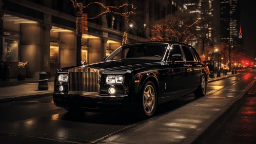 Black Rolls Royce Parked in City at Night | Elegance and Luxury