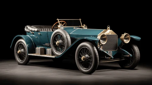 Blue Antique Car on Dark Background with Bold Structural Designs