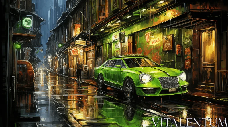 AI ART Captivating Green Car Artwork | Richly Detailed Genre Paintings