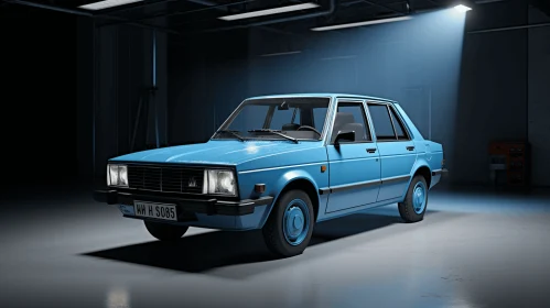 Vintage Blue Car in Garage: Photorealistic Rendering