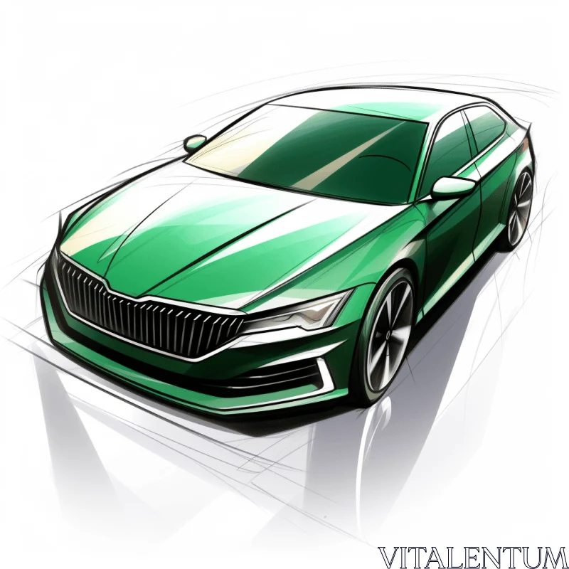 Green Car with Minimalist Strokes and Dynamic Sketching AI Image