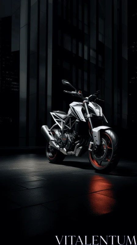 Sleek Motorcycle in Front of Towering City Lights | Avant-Garde Design AI Image