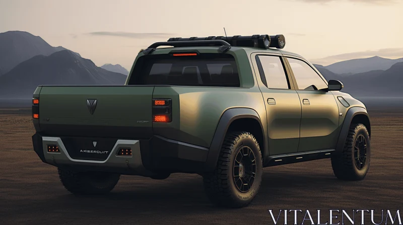 Stunning Green Truck with Majestic Mountain Background | Realistic and Hyper-Detailed Rendering AI Image