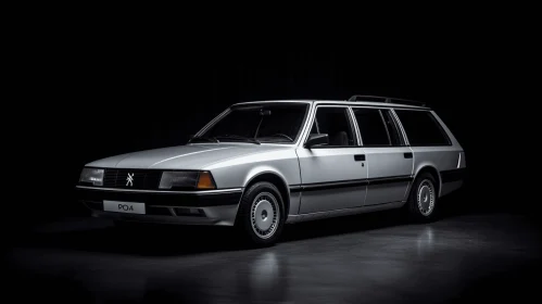 Captivating Silver Station Wagon on Black Floor | Artistic Masterpiece