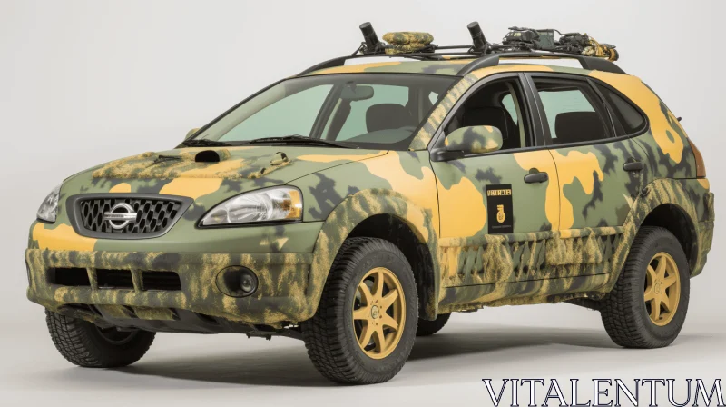 Hyper-Realistic Military-Themed Camouflage on Nissan Rogue SUV AI Image