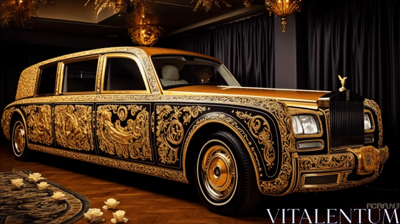 Deluxe Rolls Royce with Gold Body and Velvet Decoration | Art of Burma Inspired Scenes AI Image